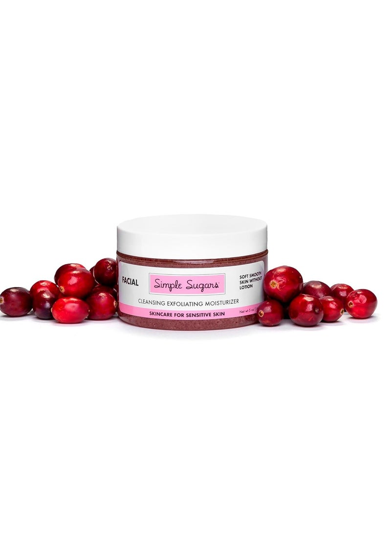 5oz Cranberry Facial Cleansing Exfoliating Moisturizer for Sensitive Skin, Combination Skin, Eczema, Dry Skin, Psoriasis
