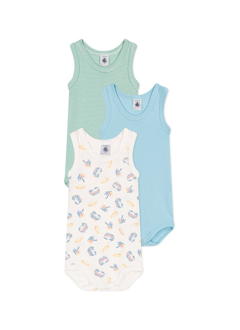 Babies' sleeveless printed cotton bodysuits - 3-Pack