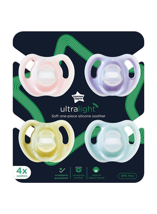 Pack Of 4 Ultra-Light Silicone Pacifier, Symmetrical One-Piece Design, Bpa-Free Silicone Binkies, 6-18 Months