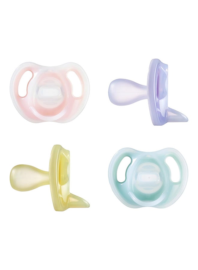 Pack Of 4 Ultra-Light Silicone Pacifier, Symmetrical One-Piece Design, Bpa-Free Silicone Binkies, 6-18 Months