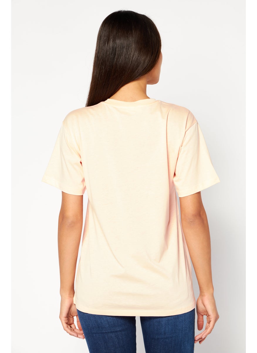 Women Crew Neck Short Sleeve Embellished T-Shirts, Dusty Coral