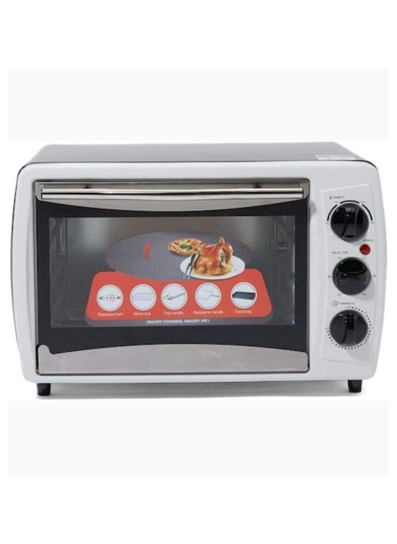 Electric Oven Toaster 19L, White – 100-250°C Temperature Range, 60-Minute Timer, 1380W with Rotisserie Function