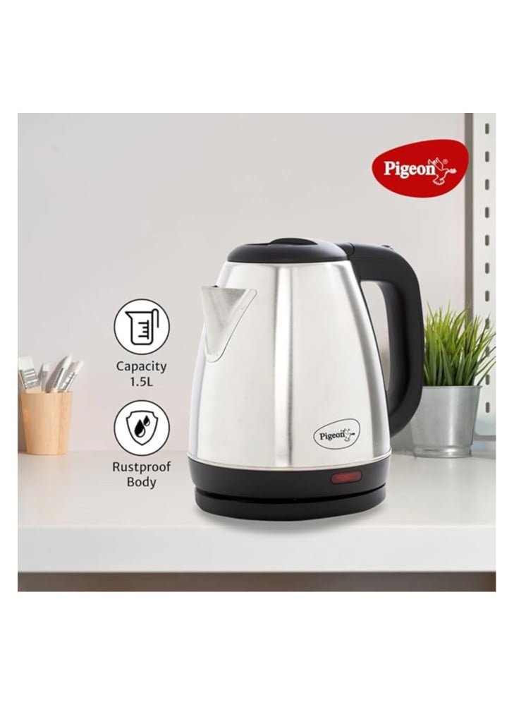 Pigeon 1.5 litre Hot Kettle and Stainless Steel Water Bottle Combo used for boiling Water, Making Tea and Coffee, Instant Noodles, Soup, 1500 Watt with Auto Shut- off Feature - (Silver)