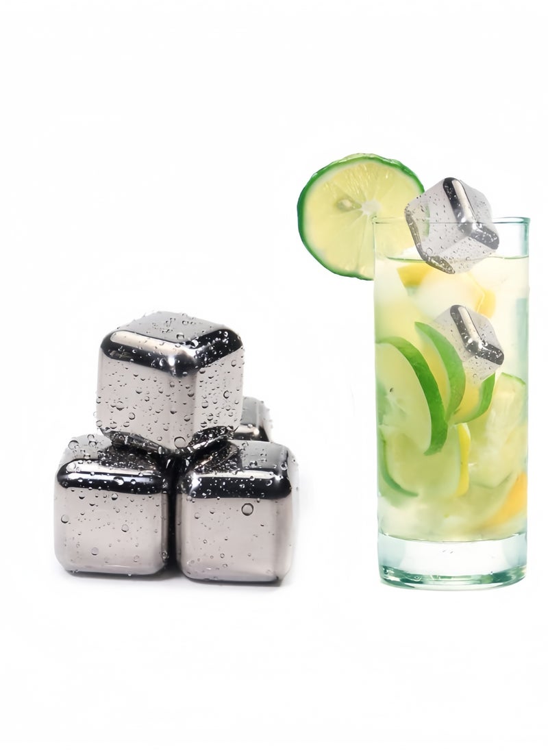 8 Piece Reusable Stainless Steel Ice Cubes Chilling Stones silver