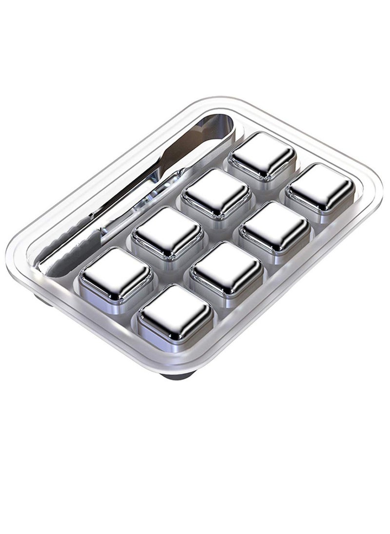 8 Piece Reusable Stainless Steel Ice Cubes Chilling Stones silver