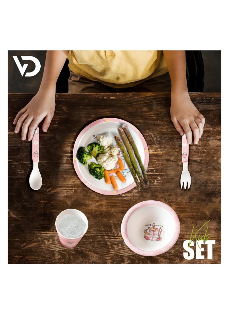 Melamine Baby Set Baby Dinnerware Children's Dinnerware Set Includes Plate Bowl Glass Spoon And Fork Non BPA Made Of Durable Material And Perfect For Kids Set Of 5 Bunny