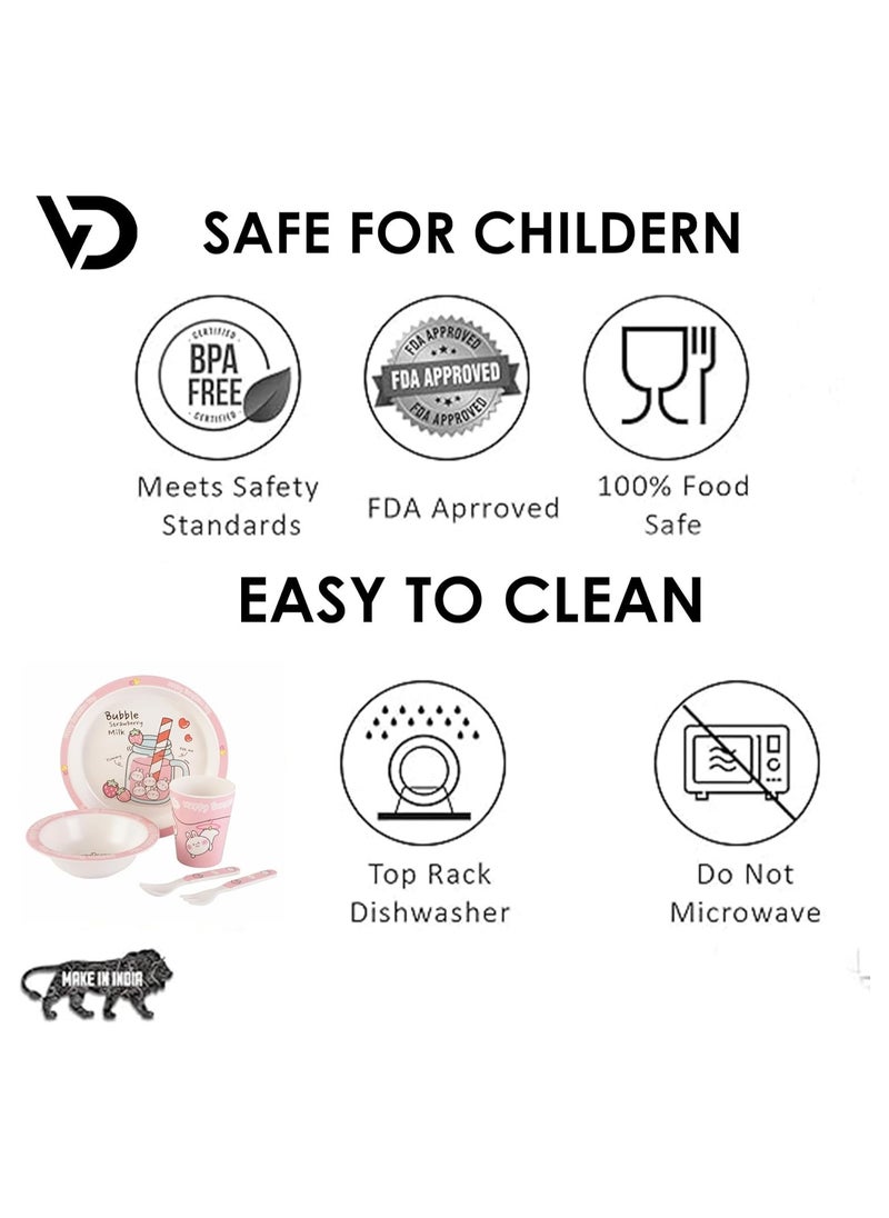 Melamine Baby Set Baby Dinnerware Children's Dinnerware Set Includes Plate Bowl Glass Spoon And Fork Non BPA Made Of Durable Material And Perfect For Kids Set Of 5 Bunny