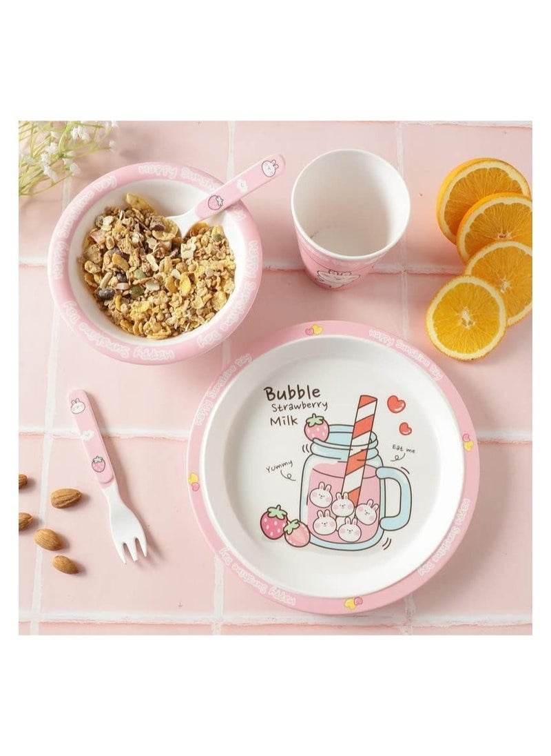 Melamine Baby Set Baby Dinnerware Children's Dinnerware Set Includes Plate Bowl Glass Spoon And Fork Non BPA Made Of Durable Material And Perfect For Kids Set Of 5 Bunny