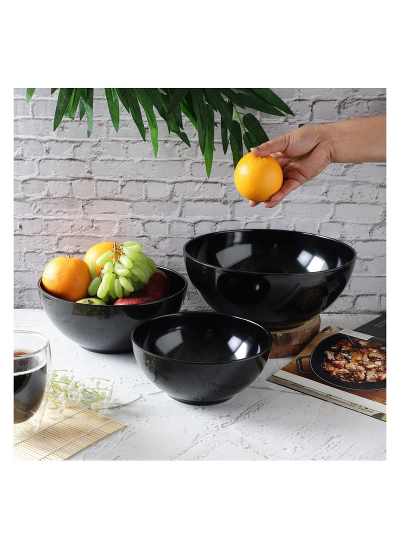 Melamine Bowls Cereal Bowls Set Unbreakable Melamine Classic Bowls Set Of 3 Bowls Set For Breakfast Lunch Dinner Dishwasher Safe Black