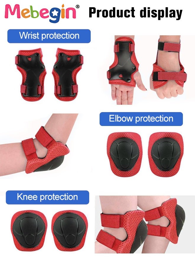 7 Pcs Multi-Sport Protective Gear Set with Adjustable Helmet Knee and Elbow Pads Wrist Guards fit for Multi Sports Scooter, Skateboarding, Biking, Roller Skating Red