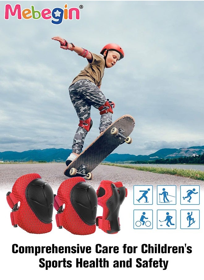 7 Pcs Multi-Sport Protective Gear Set with Adjustable Helmet Knee and Elbow Pads Wrist Guards fit for Multi Sports Scooter, Skateboarding, Biking, Roller Skating Red