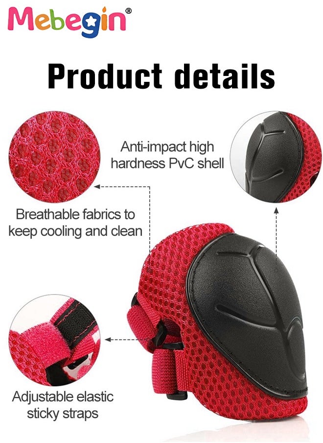 7 Pcs Multi-Sport Protective Gear Set with Adjustable Helmet Knee and Elbow Pads Wrist Guards fit for Multi Sports Scooter, Skateboarding, Biking, Roller Skating Red