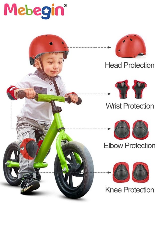 7 Pcs Multi-Sport Protective Gear Set with Adjustable Helmet Knee and Elbow Pads Wrist Guards fit for Multi Sports Scooter, Skateboarding, Biking, Roller Skating Red