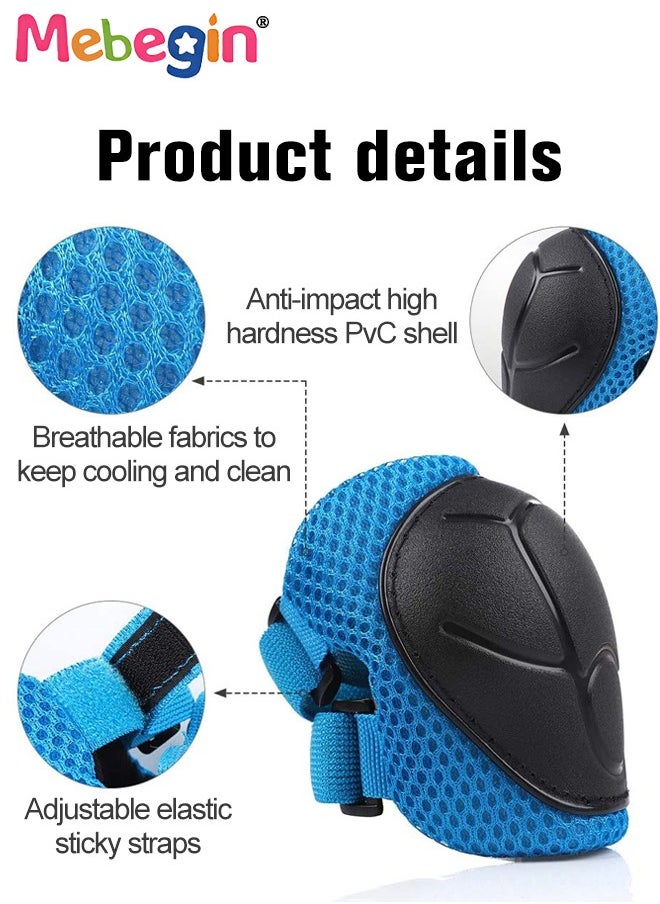 7 Pcs Multi-Sport Protective Gear Set with Adjustable Helmet Knee and Elbow Pads Wrist Guards fit for Multi Sports Scooter, Skateboarding, Biking, Roller Skating Blue