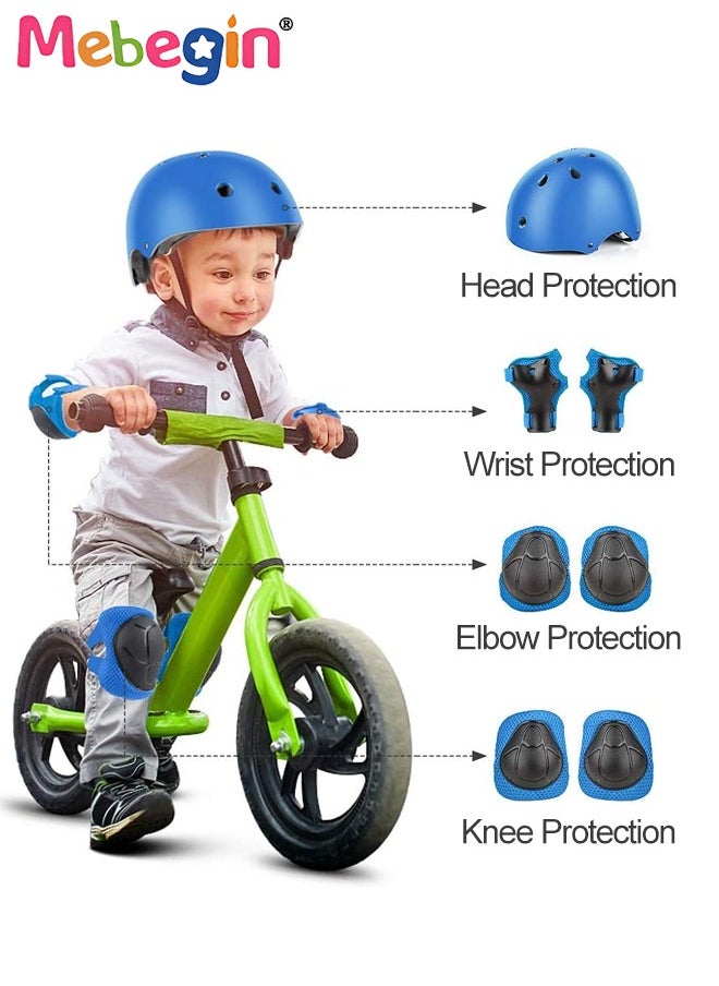 7 Pcs Multi-Sport Protective Gear Set with Adjustable Helmet Knee and Elbow Pads Wrist Guards fit for Multi Sports Scooter, Skateboarding, Biking, Roller Skating Blue