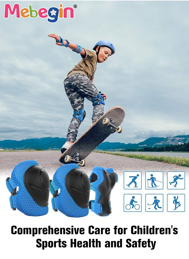 7 Pcs Multi-Sport Protective Gear Set with Adjustable Helmet Knee and Elbow Pads Wrist Guards fit for Multi Sports Scooter, Skateboarding, Biking, Roller Skating Blue