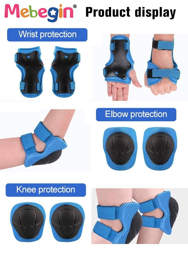 7 Pcs Multi-Sport Protective Gear Set with Adjustable Helmet Knee and Elbow Pads Wrist Guards fit for Multi Sports Scooter, Skateboarding, Biking, Roller Skating Blue