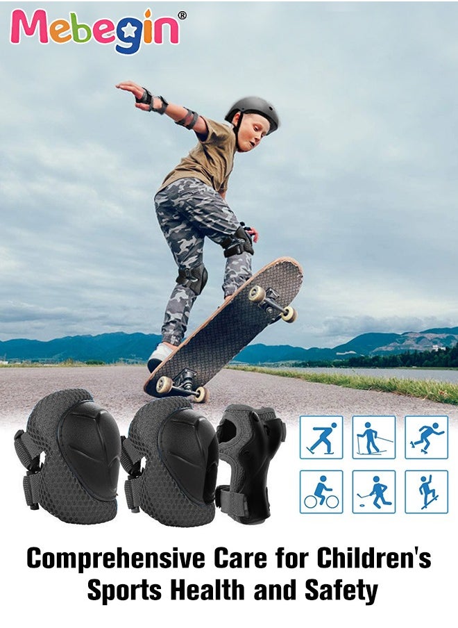 7 Pcs Multi-Sport Protective Gear Set with Adjustable Helmet Knee and Elbow Pads Wrist Guards fit for Multi Sports Scooter, Skateboarding, Biking, Roller Skating Black