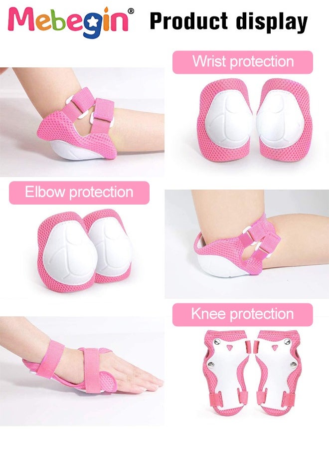 7 Pcs Multi-Sport Protective Gear Set with Adjustable Helmet Knee and Elbow Pads Wrist Guards fit for Multi Sports Scooter, Skateboarding, Biking, Roller Skating Pink