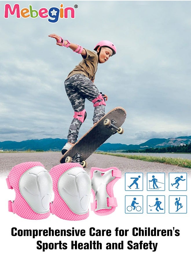 7 Pcs Multi-Sport Protective Gear Set with Adjustable Helmet Knee and Elbow Pads Wrist Guards fit for Multi Sports Scooter, Skateboarding, Biking, Roller Skating Pink