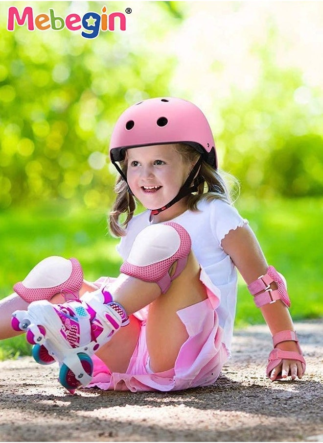 7 Pcs Multi-Sport Protective Gear Set with Adjustable Helmet Knee and Elbow Pads Wrist Guards fit for Multi Sports Scooter, Skateboarding, Biking, Roller Skating Pink