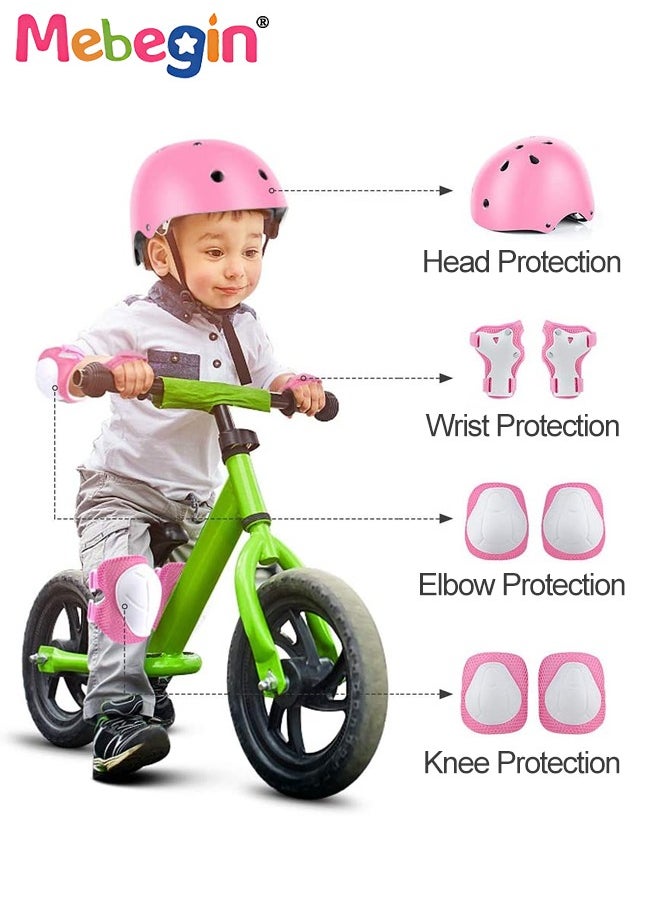 7 Pcs Multi-Sport Protective Gear Set with Adjustable Helmet Knee and Elbow Pads Wrist Guards fit for Multi Sports Scooter, Skateboarding, Biking, Roller Skating Pink