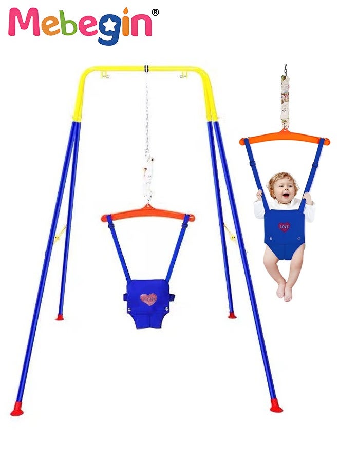 3-in-1 Toddler Swing Set, Baby Swing with Seat Belt Buckle and Foldable Metal Stand, Kids Swing Set for Indoor and Outdoor, Easy to Assemble and Store