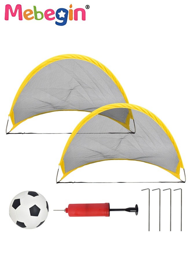 Portable Soccer Goal Net Set with Soccer Ball and Air Pump, 2PCS Pop Up Training Soccer Goals for Backyard, Indoor or Outdoor Versions, Easy Assembly, Great for Kids and Adults, 68*39*33cm