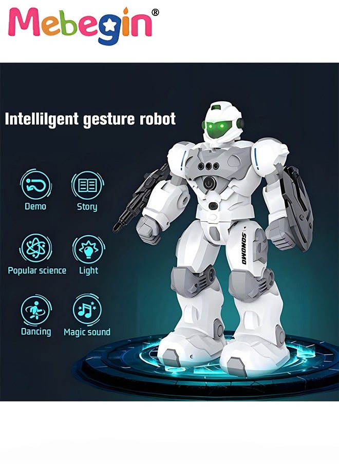 Remote Control Robot with Songs, Stories and Light, Intelligent Programmable Robot with Control Handle and Gesture Sensing, Multifunctional Companion Robot with Moving Arms and Legs, 2 AA Batteries