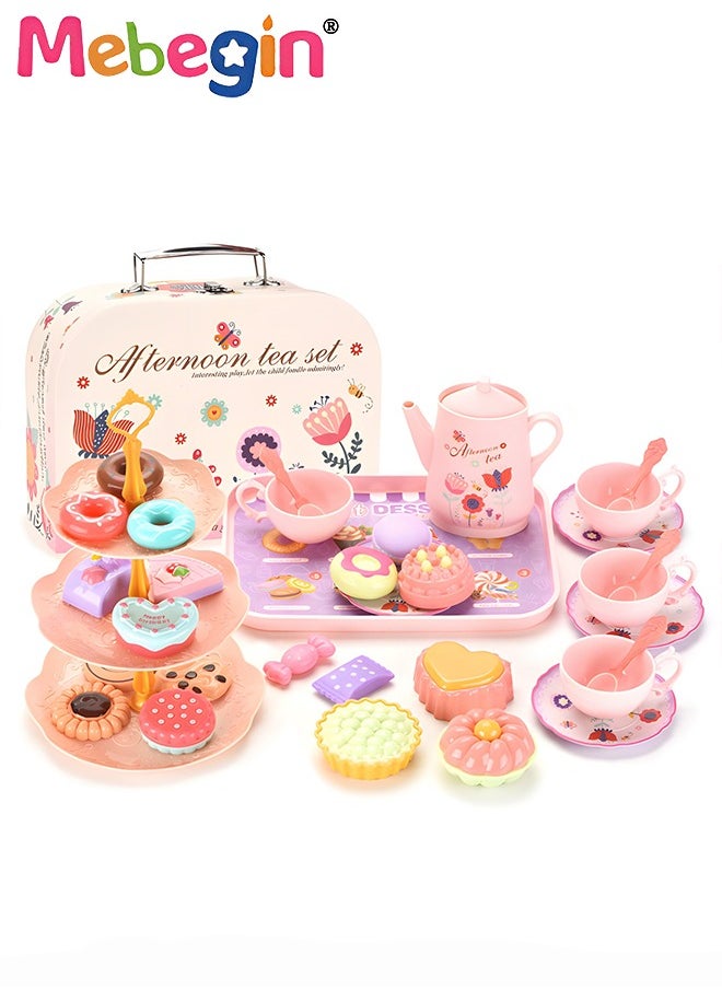 Tea Set for Little Girls, Birthday Gift for Age 3+ Years Old, Toddler Toys Tea Party Set for Little Girls, Princess Kids Kitchen Pretend Toy with Tin Tea Set, Desserts u0026 Carrying Case