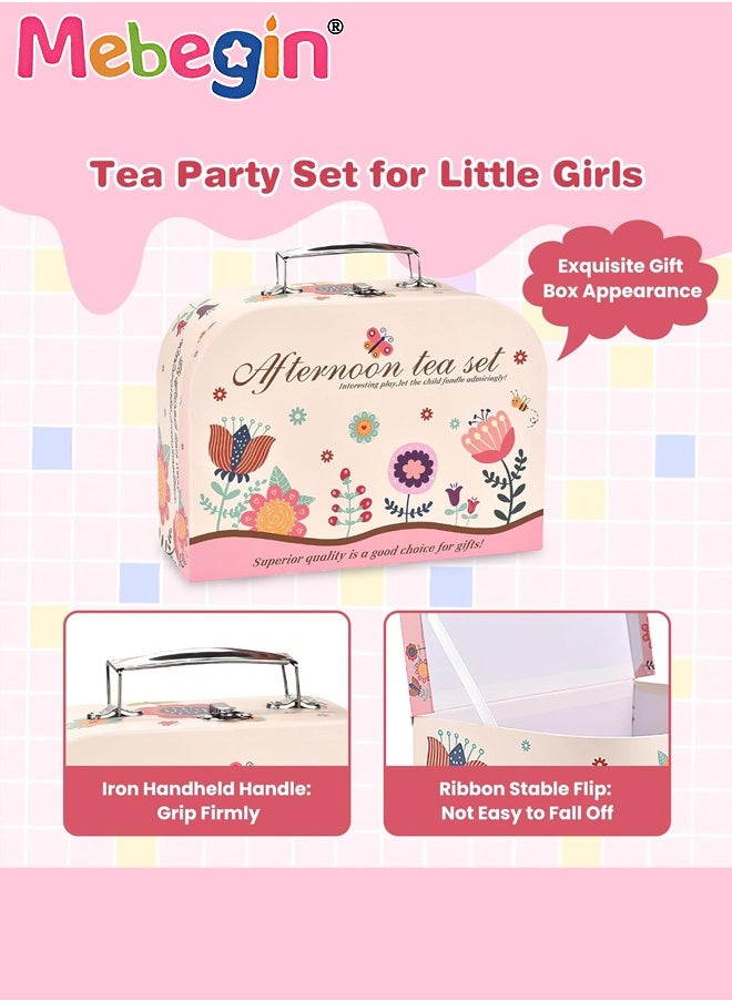 Tea Set for Little Girls, Birthday Gift for Age 3+ Years Old, Toddler Toys Tea Party Set for Little Girls, Princess Kids Kitchen Pretend Toy with Tin Tea Set, Desserts u0026 Carrying Case