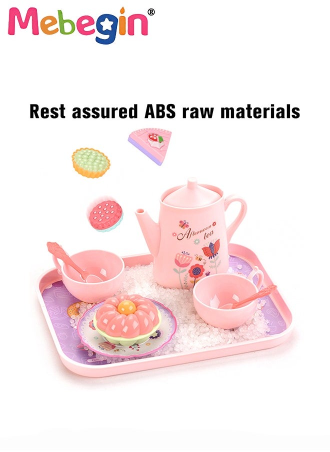 Tea Set for Little Girls, Birthday Gift for Age 3+ Years Old, Toddler Toys Tea Party Set for Little Girls, Princess Kids Kitchen Pretend Toy with Tin Tea Set, Desserts u0026 Carrying Case