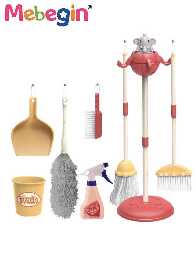 8 PCS Household Tools Cleaning Toys Play Set Pretend Play Set Educational Durable Housekeeping Broom, Dustpan, Mops, Pretend Household Gift for Toddlers Boys Girls