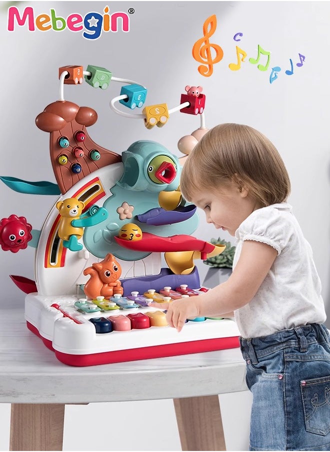 7 in 1 Early Education Toys with Keyboard,Animal Adventure Plastic Toy,Educational Piano and Bead Maze Pounding for Baby Birthday Gift