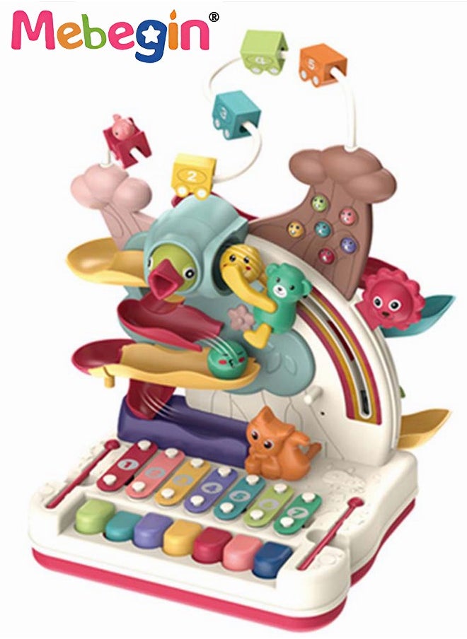 7 in 1 Early Education Toys with Keyboard,Animal Adventure Plastic Toy,Educational Piano and Bead Maze Pounding for Baby Birthday Gift