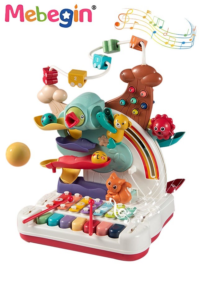 7 in 1 Early Education Toys with Keyboard,Animal Adventure Plastic Toy,Educational Piano and Bead Maze Pounding for Baby Birthday Gift