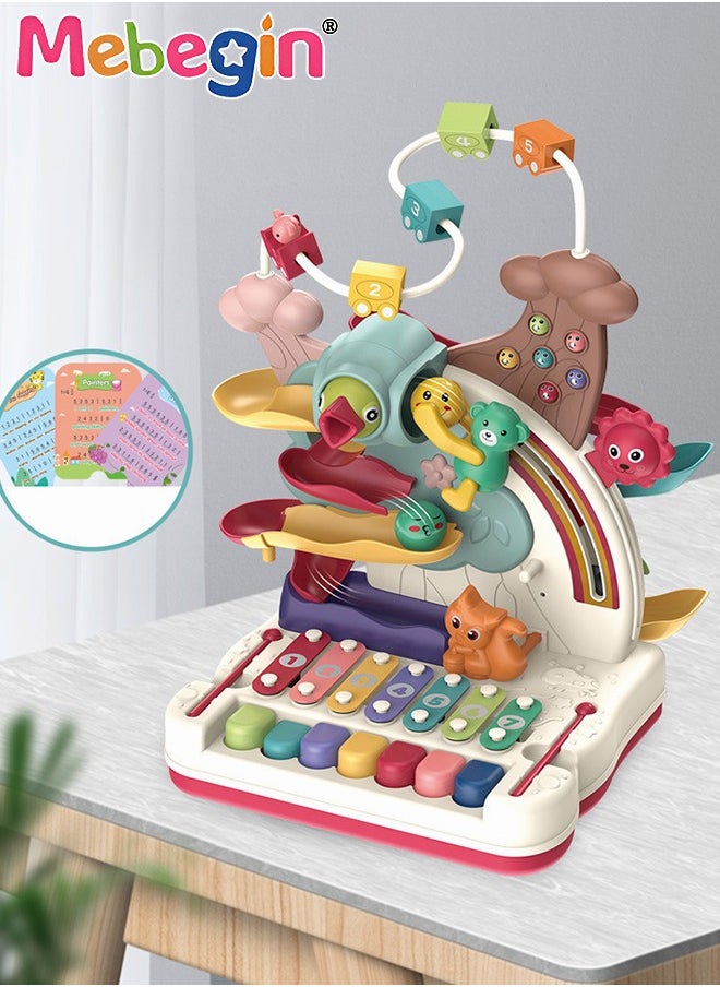 7 in 1 Early Education Toys with Keyboard,Animal Adventure Plastic Toy,Educational Piano and Bead Maze Pounding for Baby Birthday Gift