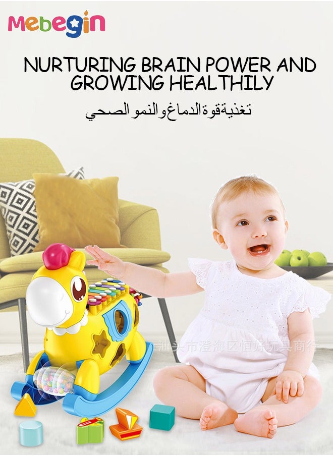 Trojan Horse Early Education Intellectual Development Toys Pony Baby Newborn Toy with Light u0026 Musics Sounds and Blocks Sensory Brick Pairing Toddler Toys for 12-18 Months