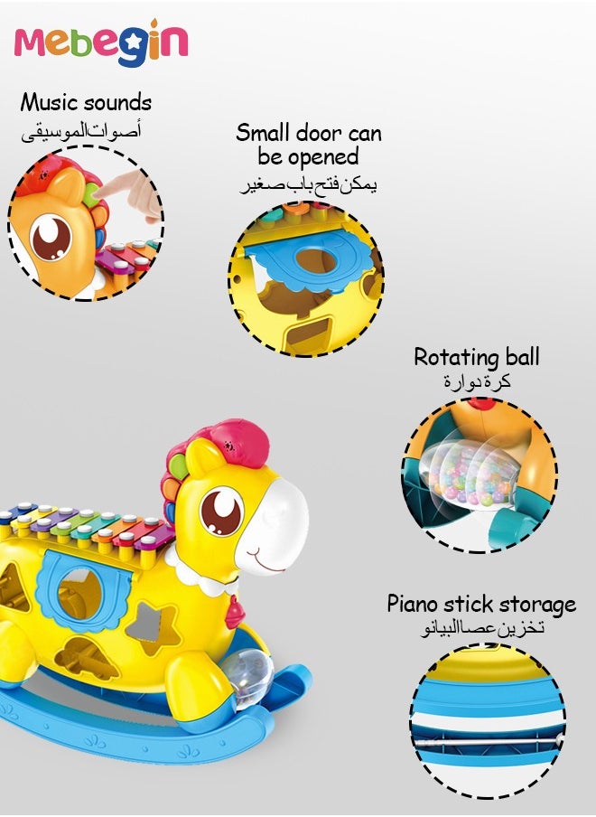 Trojan Horse Early Education Intellectual Development Toys Pony Baby Newborn Toy with Light u0026 Musics Sounds and Blocks Sensory Brick Pairing Toddler Toys for 12-18 Months