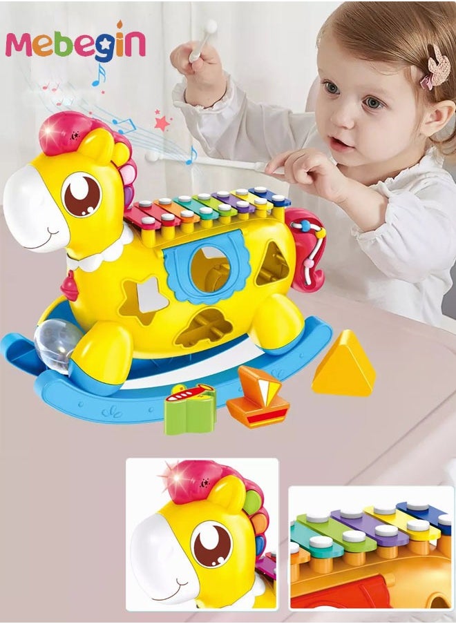 Trojan Horse Early Education Intellectual Development Toys Pony Baby Newborn Toy with Light u0026 Musics Sounds and Blocks Sensory Brick Pairing Toddler Toys for 12-18 Months