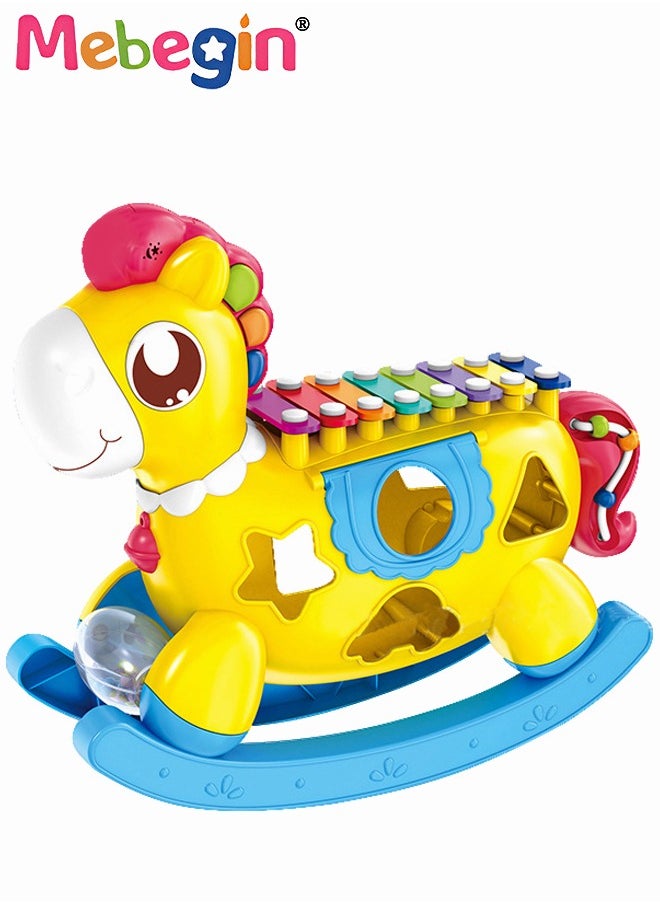 Trojan Horse Early Education Intellectual Development Toys Pony Baby Newborn Toy with Light u0026 Musics Sounds and Blocks Sensory Brick Pairing Toddler Toys for 12-18 Months