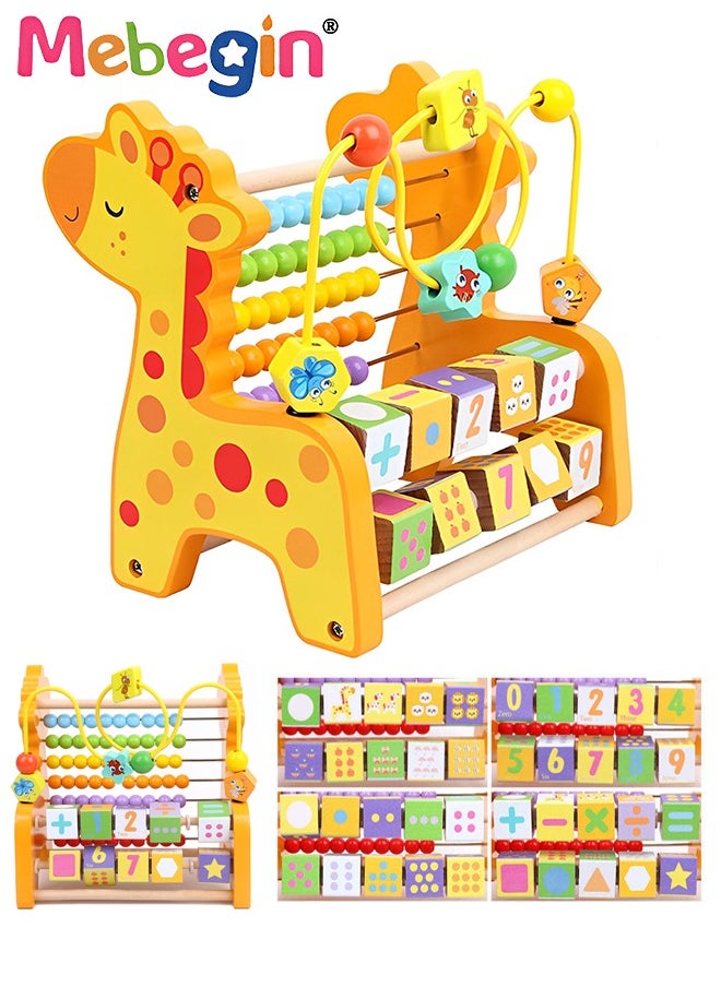 Giraffe Activity Cube for babies, Wooden Multipurpose Activity Center Bead Maze Toy with Abacus Roller and Rotating Blocks, Educational Learning Montessori Toys, Early Creative Educational Toys