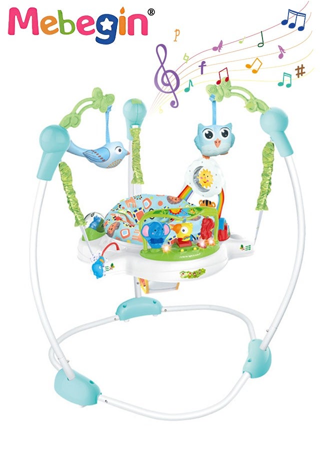 Multifunctional Baby Jumper, Educational Activity Jumper and Floor Toy, Baby Activity Center Equipped with Animal Pendant and Music, Colorful Fun Developmental Toys, Comfortable 360 Degree Rotating