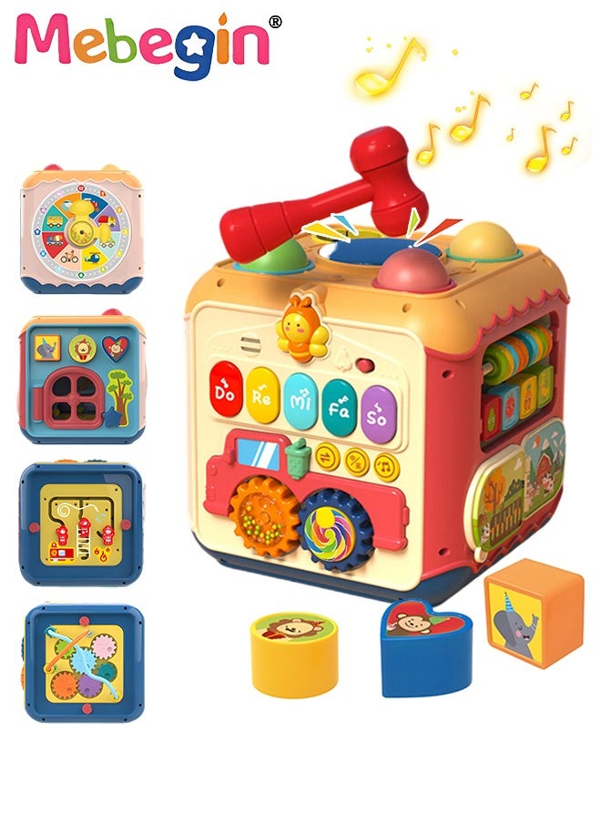 Toy Activity Cube for Baby 7-in-1 Hands Drum Bead Maze Shape Sorter Toy with Light and Music Easy-to-Grip Shapes Early Educational Activity Toy for Toddlers Birthday Gift for Boys Girls 2 +