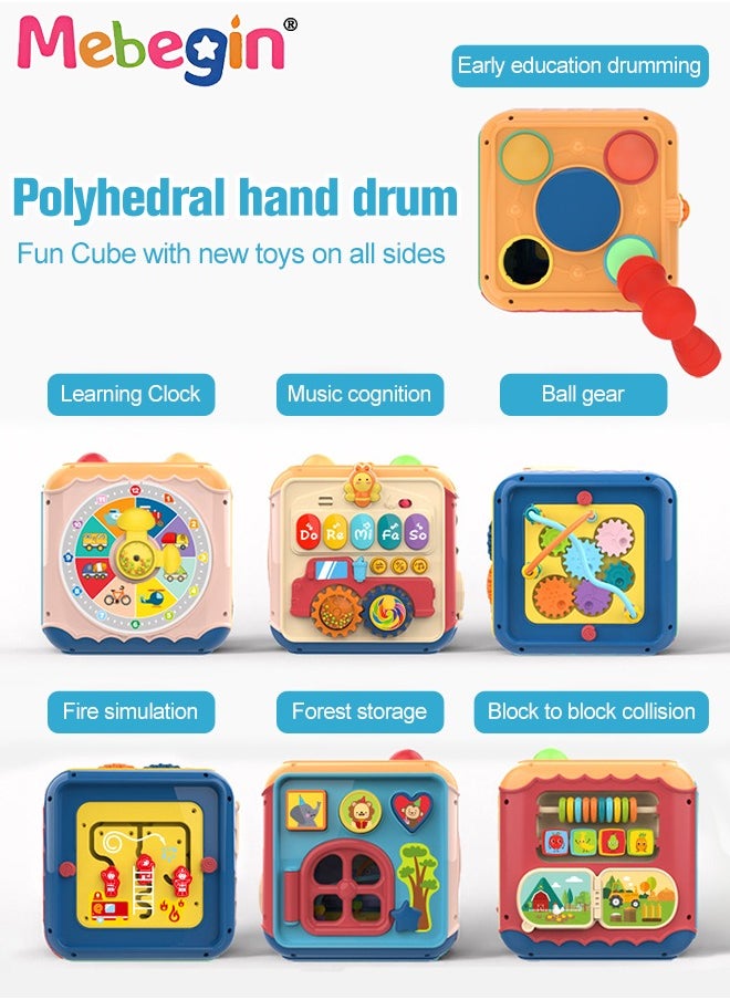 Toy Activity Cube for Baby 7-in-1 Hands Drum Bead Maze Shape Sorter Toy with Light and Music Easy-to-Grip Shapes Early Educational Activity Toy for Toddlers Birthday Gift for Boys Girls 2 +