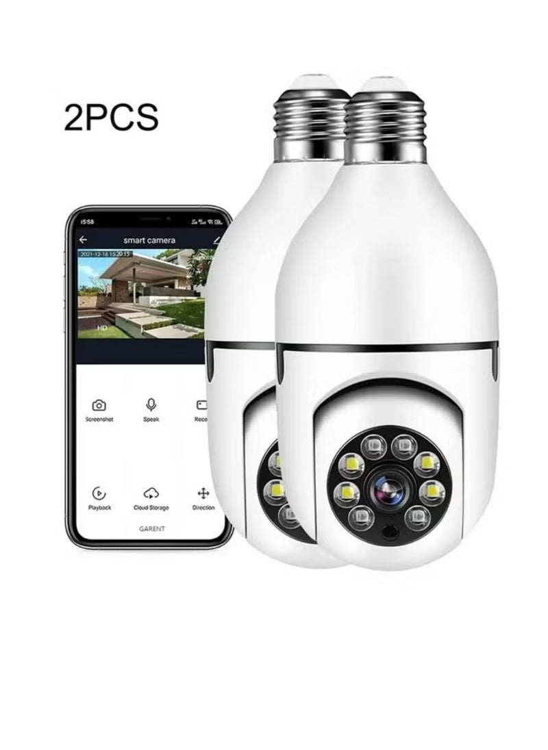 2 Pcs 1080P Security Camera Wi-Fi Light Bulb Camera Pan Tilt Surveillance CCTV Camera With Voice Intercom Motion Detection And Alerts Remote View Night Vision For Indoor Outdoor Use