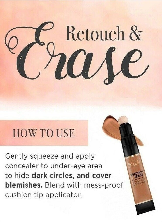 Milani Retouch + Erase Lifting Concealer 7ml - Shade 05 Honey Mid – Full-Coverage Lightweight Concealer for Flawless Skin, Brightening Effect, and Long-Lasting Wear