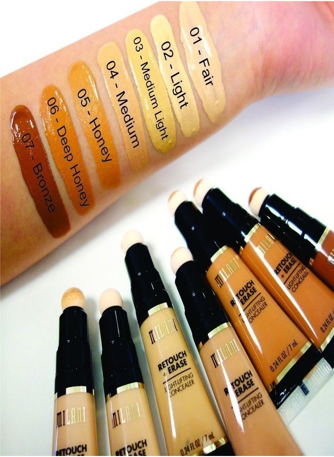 Milani Retouch + Erase Lifting Concealer 7ml - Shade 05 Honey Mid – Full-Coverage Lightweight Concealer for Flawless Skin, Brightening Effect, and Long-Lasting Wear