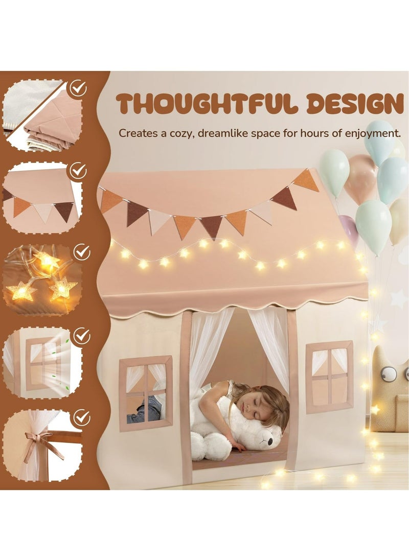 Kids Castle Play Tent, Washable Mat And Lights Indoor Outdoor Fun