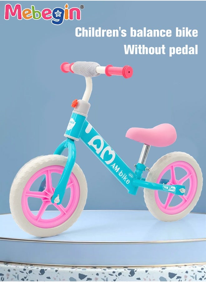 Kids Balance Bike without Pedal, Lightweight Push Bike with Adjustable Handlebar and Soft Seat, Sturdy No Pedal Bike, Early Learning Interactive Push Bicycle, Toddler Training Bike, Ideal First Bike